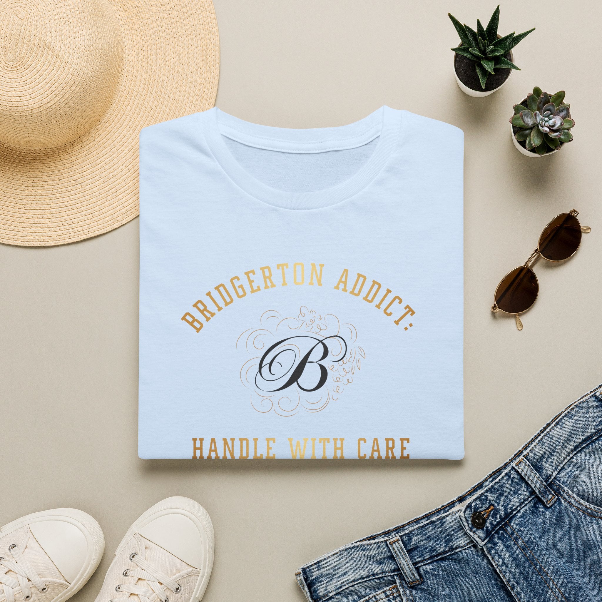 Bridgerton Addict Handle With Care Funny Bridgerton Netflix Gold T-Shirt