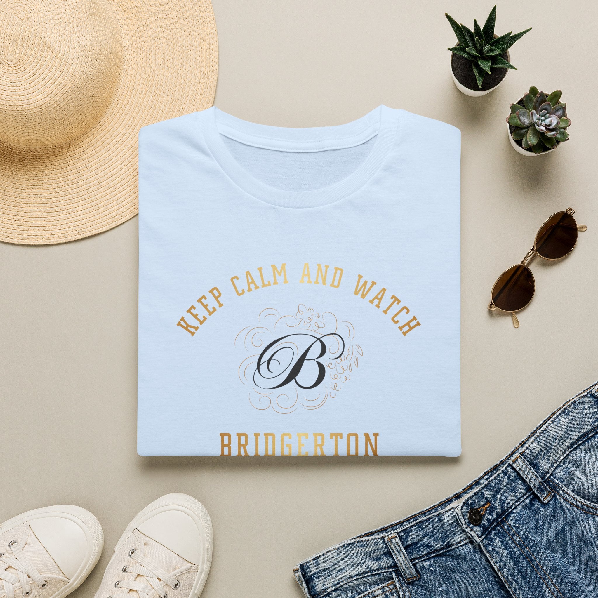 Keep Calm And Watch Brigderton Netflix Gold T-Shirt