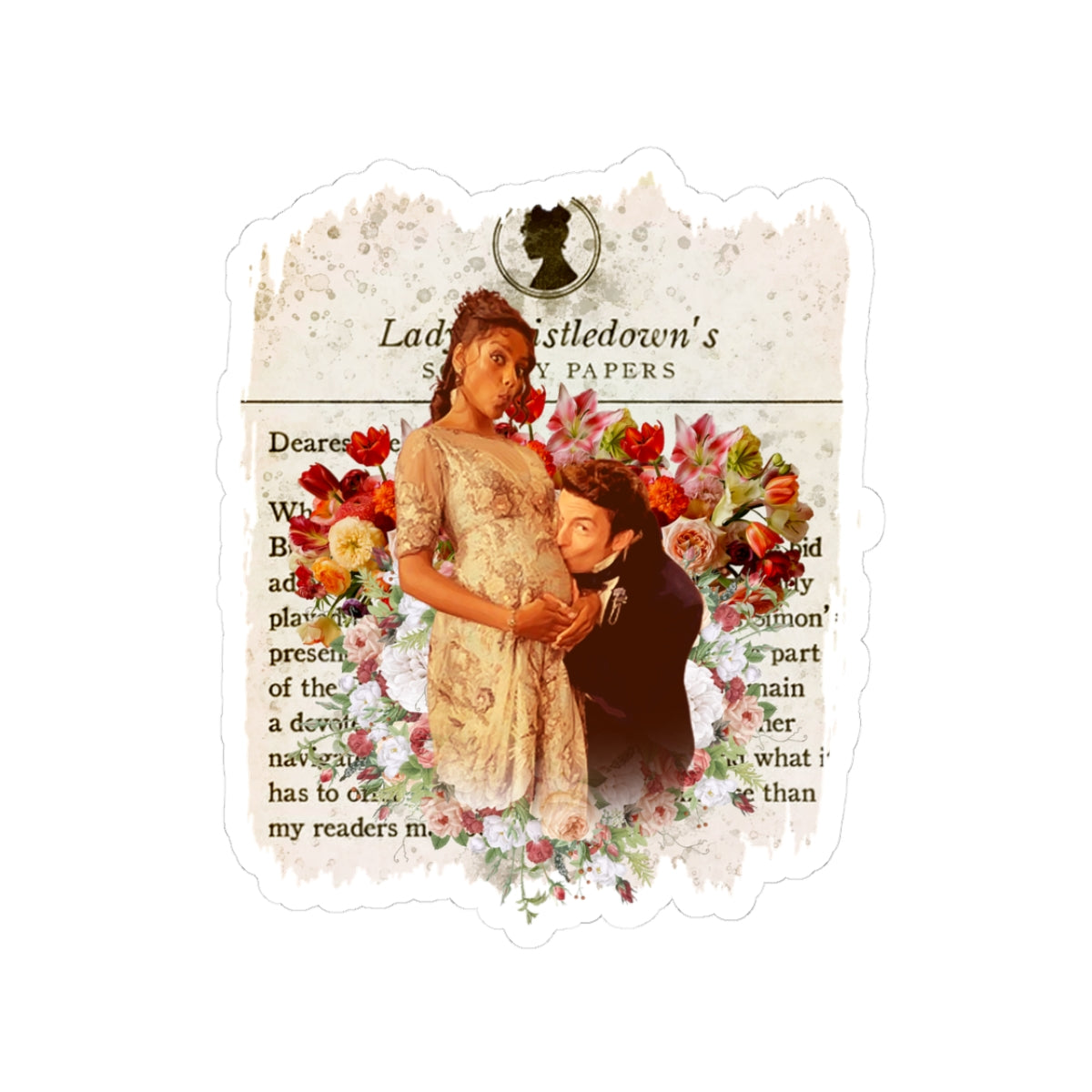 Anthony Bridgerton & Kate Bridgerton Pregnant Lady Whistledown Society Papers Netflix Sticker