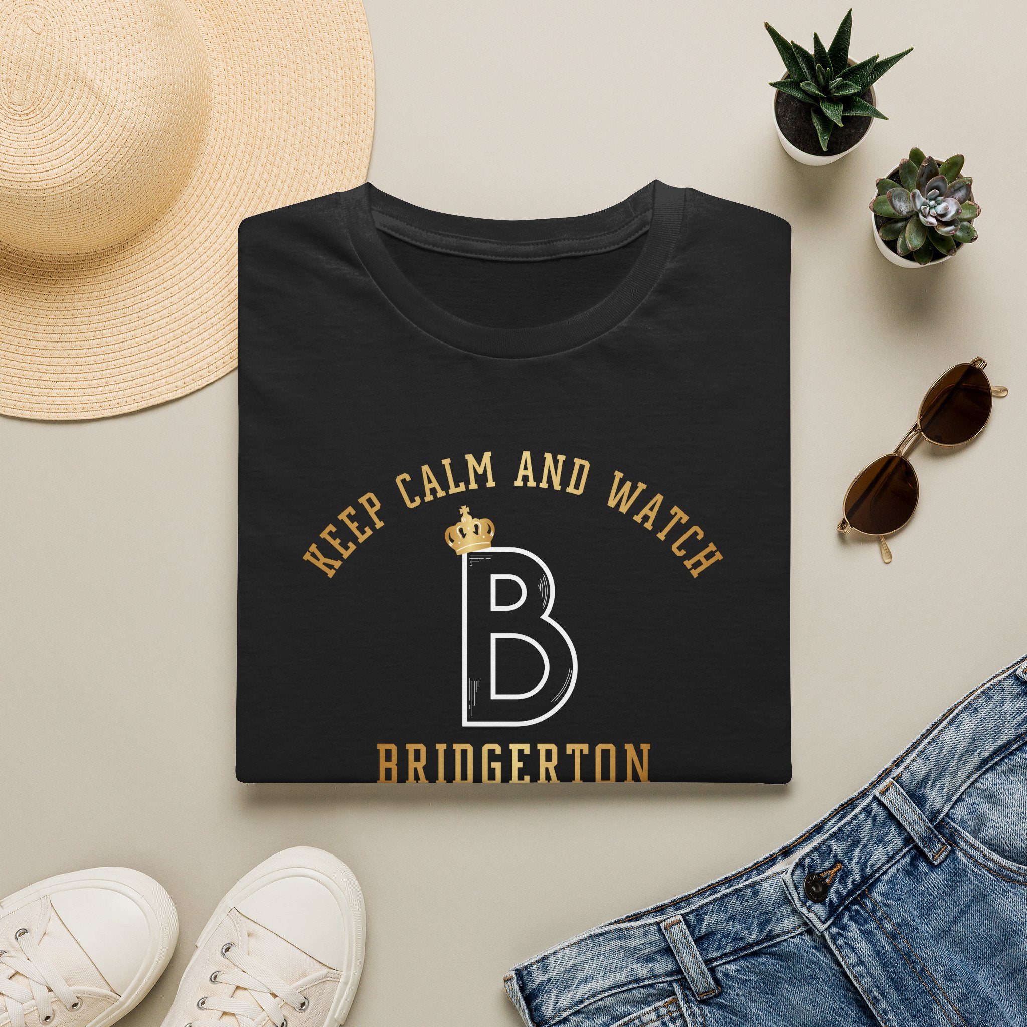 Gold Keep Calm And Watch Bridgerton Netflix Cute T-Shirt