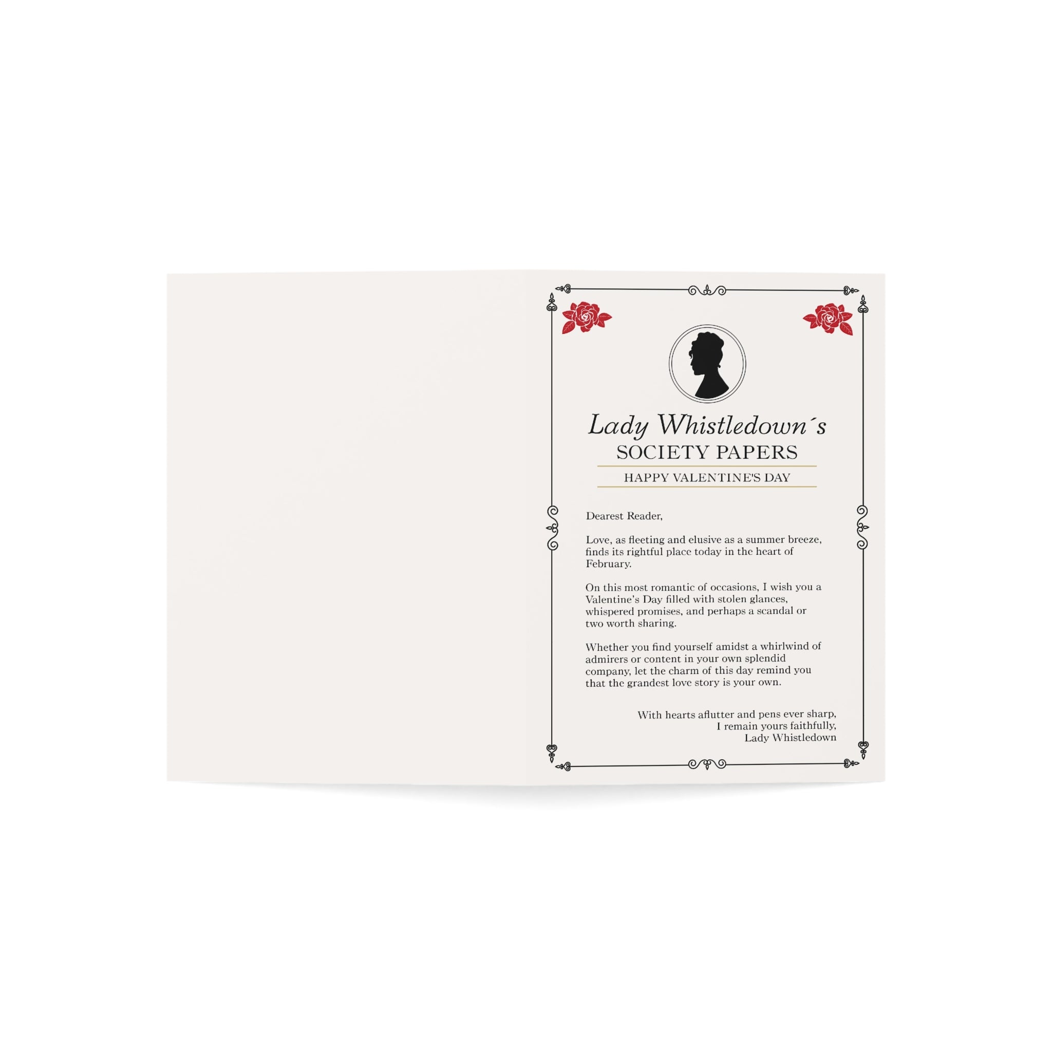 Lady Whistledown Happy Valentine's Day Roses Bridgerton Netflix Greeting Card
