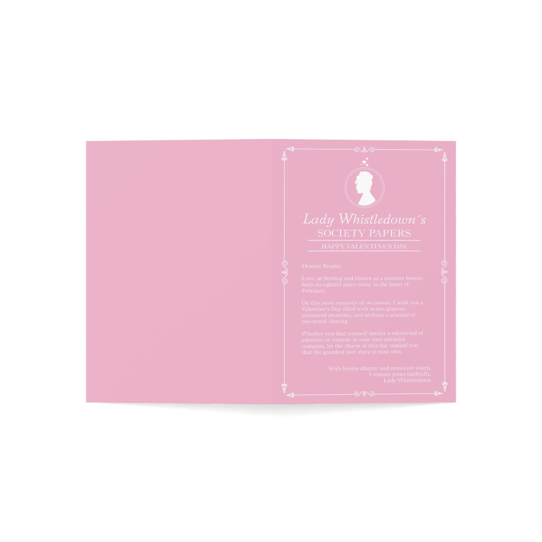 Lady Whistledown Happy Valentine's Day Pink Bridgerton Netflix Greeting Card