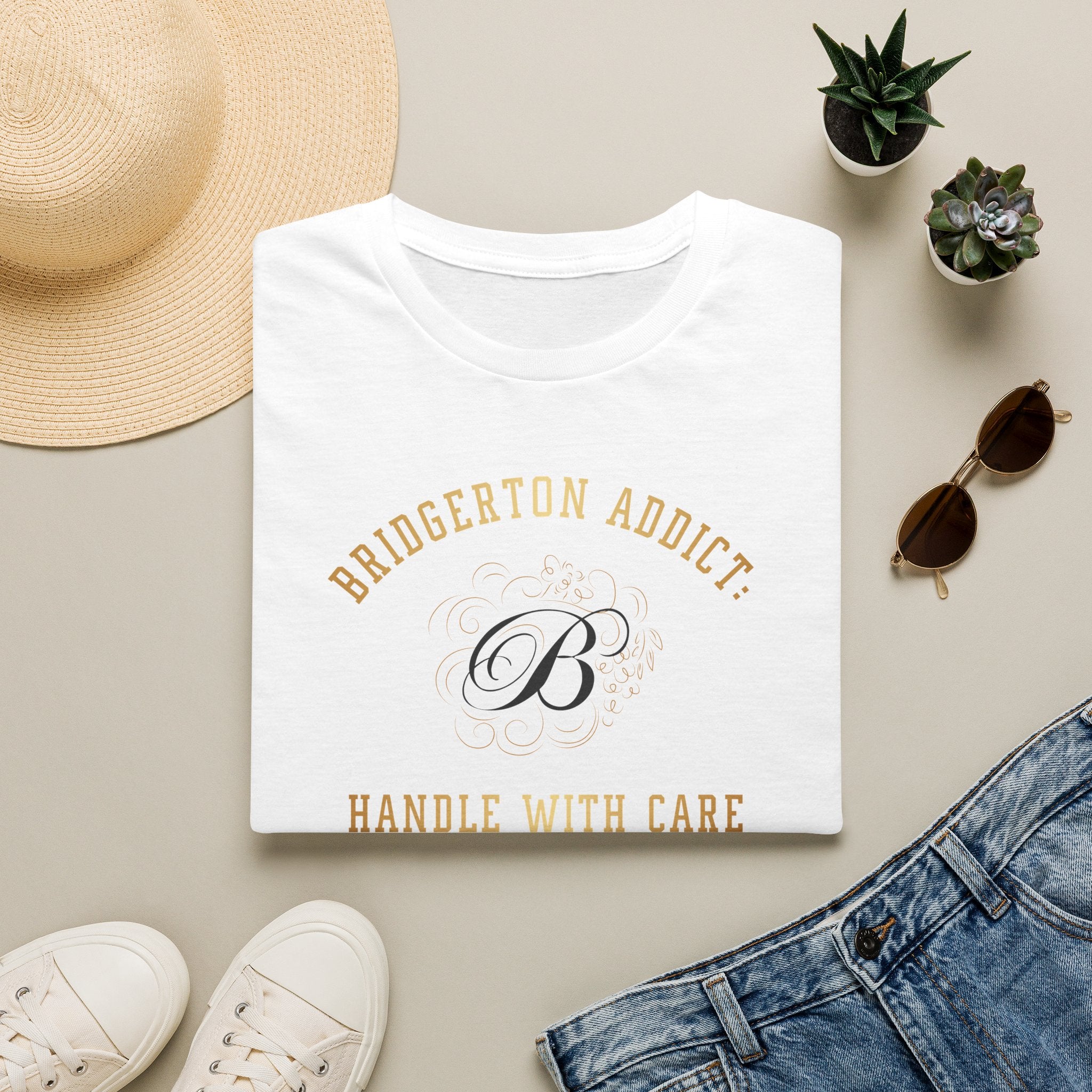Bridgerton Addict Handle With Care Funny Bridgerton Netflix Gold T-Shirt