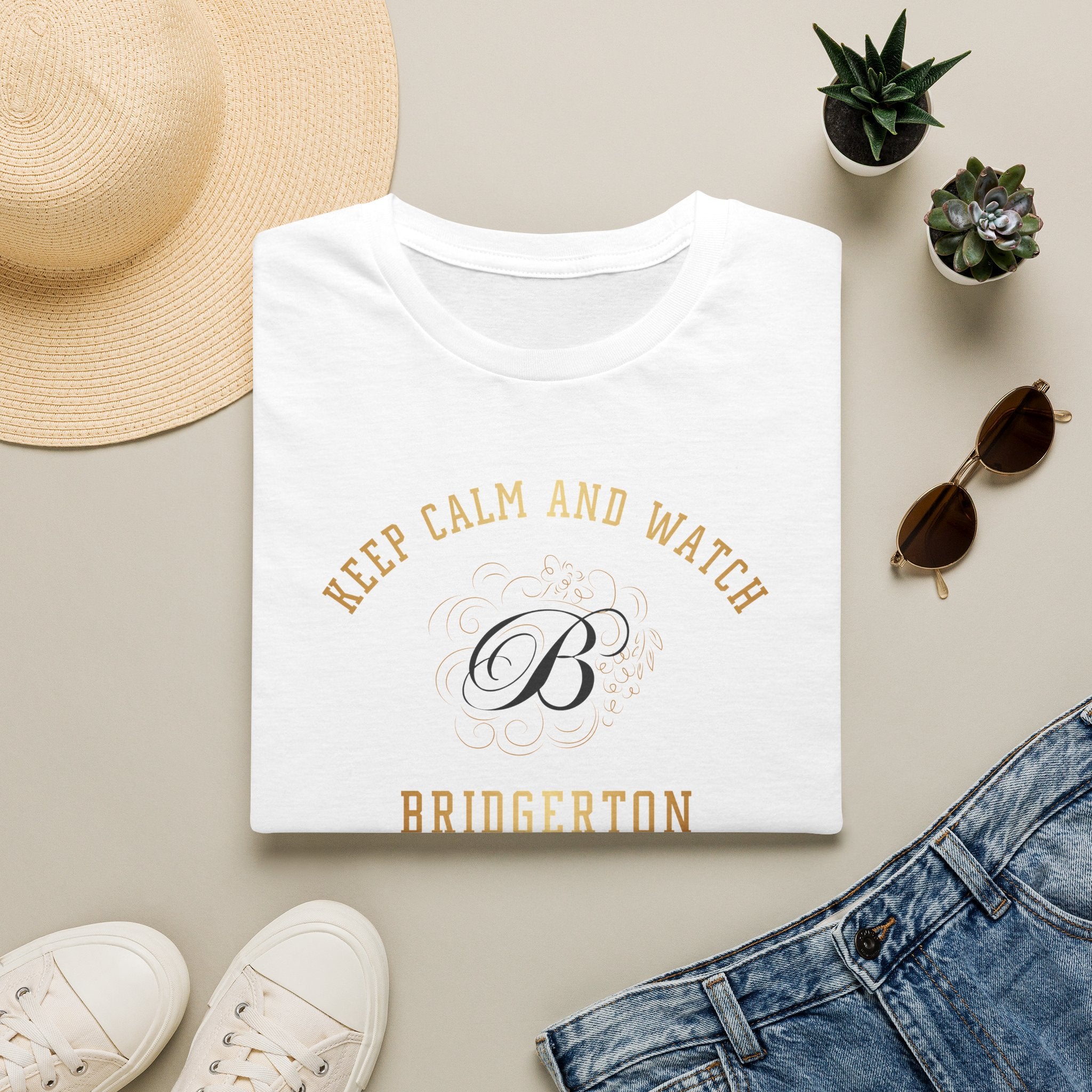 Keep Calm And Watch Brigderton Netflix Gold T-Shirt
