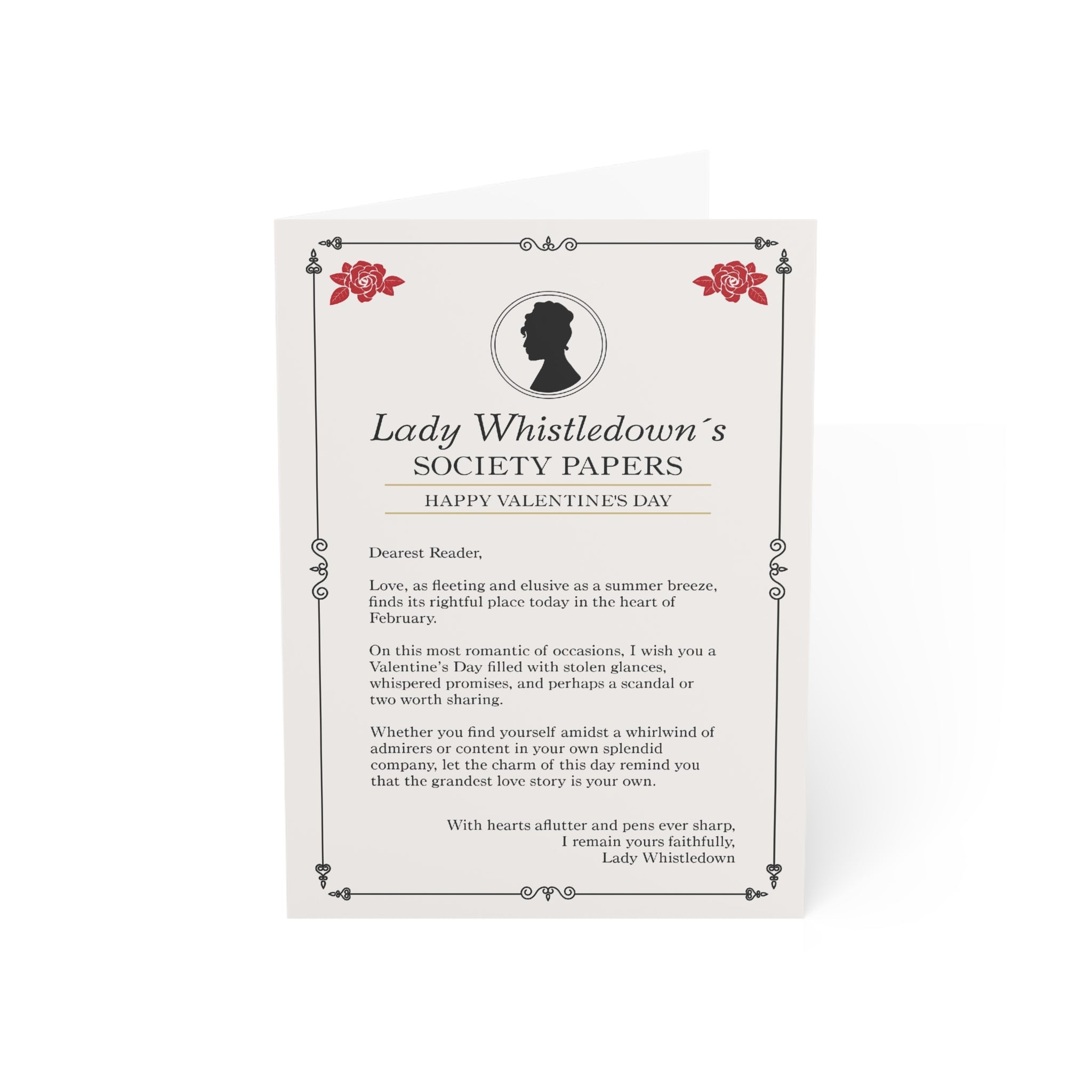 Lady Whistledown Happy Valentine's Day Roses Bridgerton Netflix Greeting Card