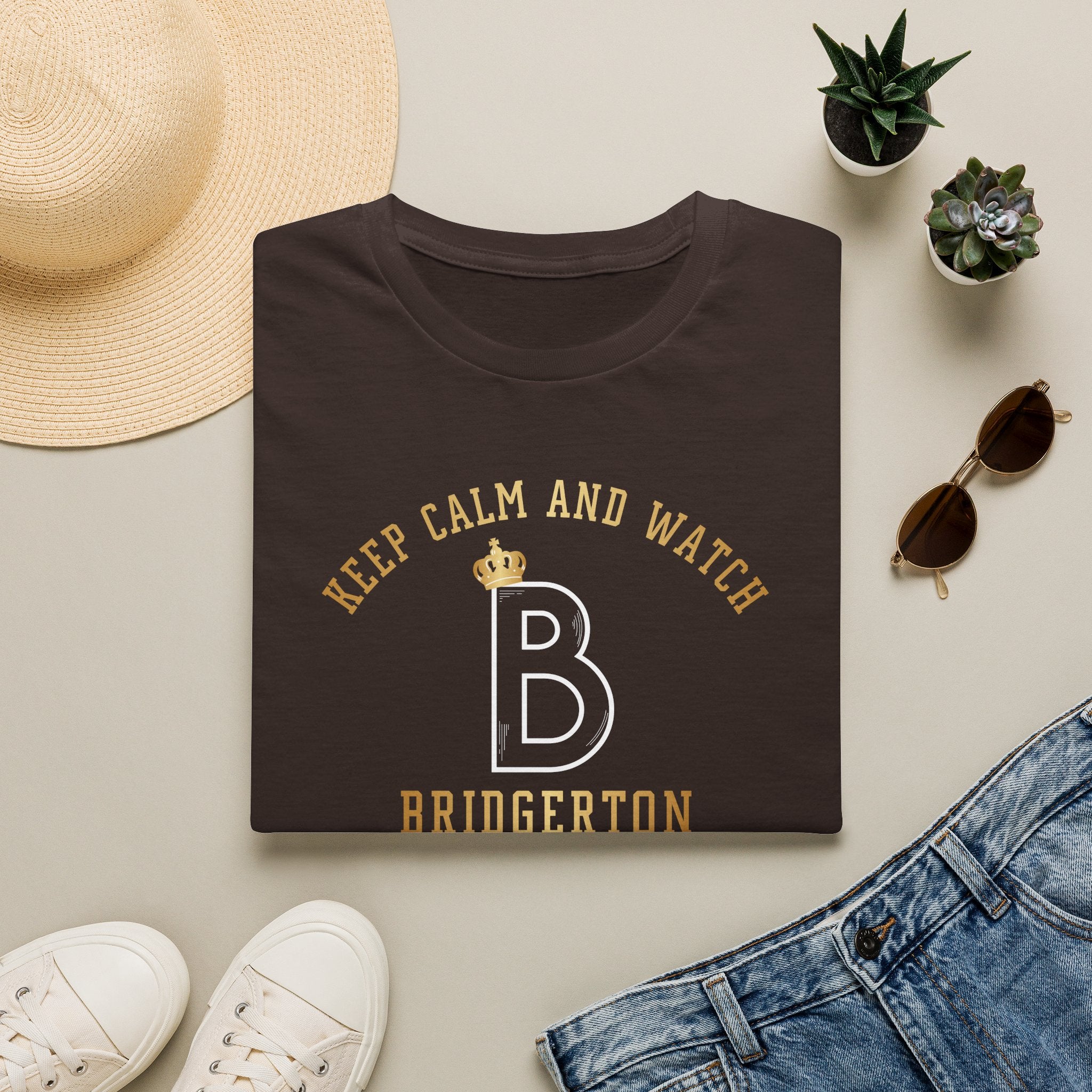 Gold Keep Calm And Watch Bridgerton Netflix Cute T-Shirt