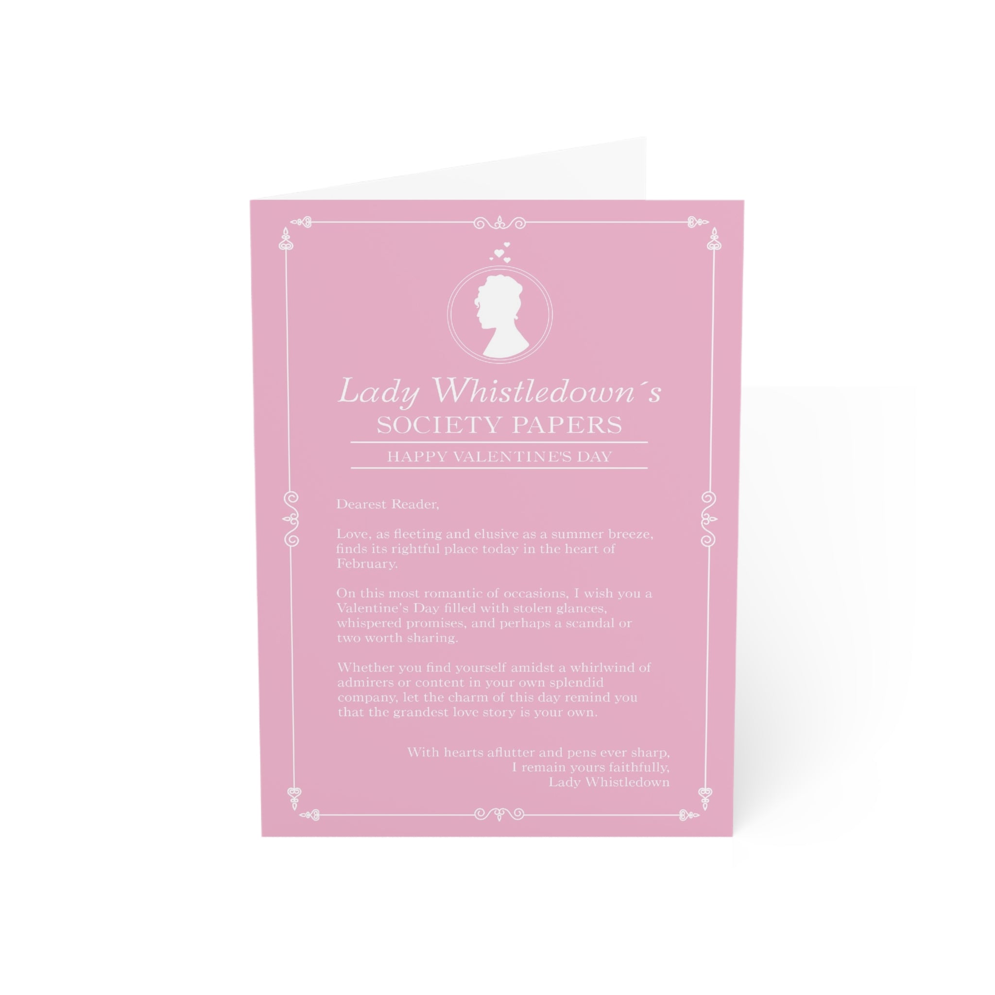 Lady Whistledown Happy Valentine's Day Pink Bridgerton Netflix Greeting Card